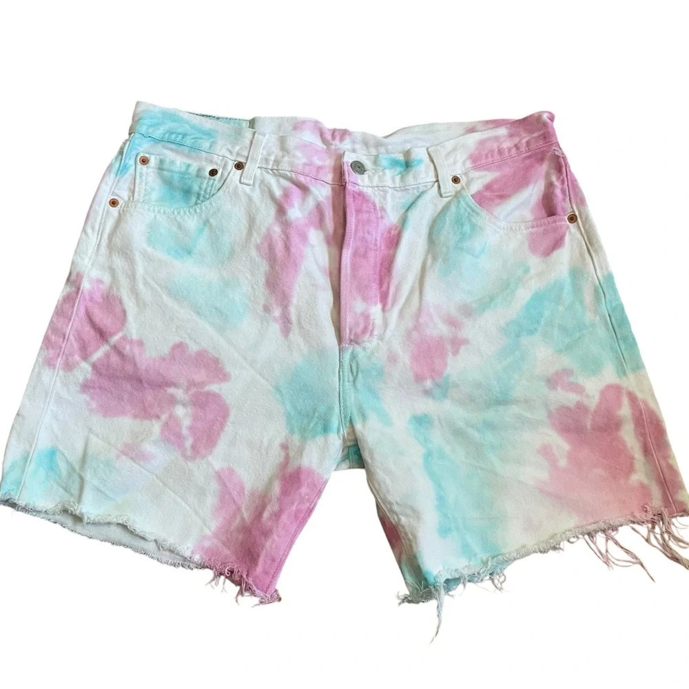 Levi Pride 501 93' Tie Dye Bermudas High Waisted Jean Distressed Shorts